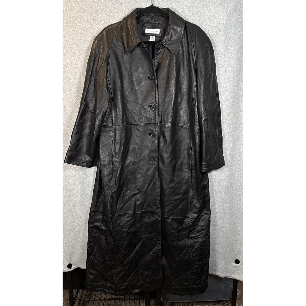 Preston & York Black Genuine Lambskin Leather Trench Coat Size XL